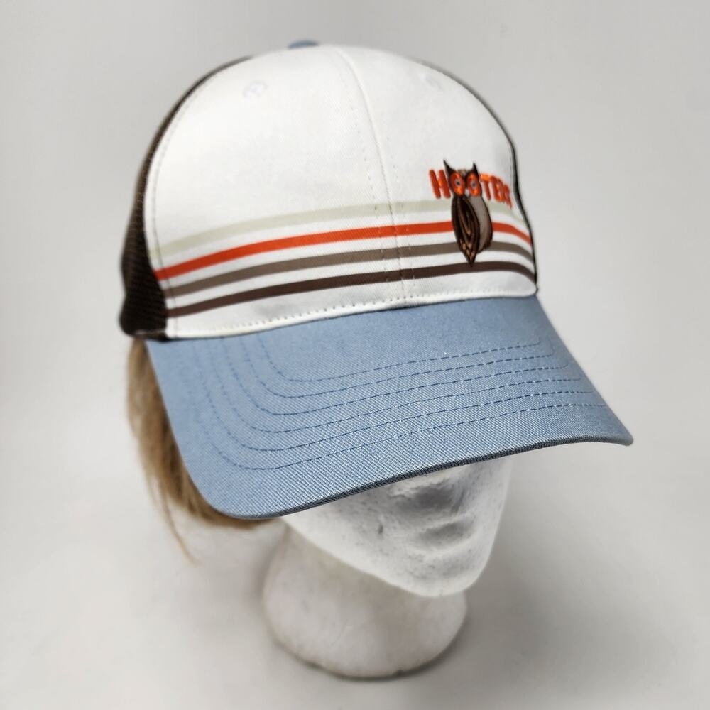 Hooters Rare Sample Hat Cap Unisex One Size Blue Brown Stripes Embroidered Owl - Picture 3 of 12